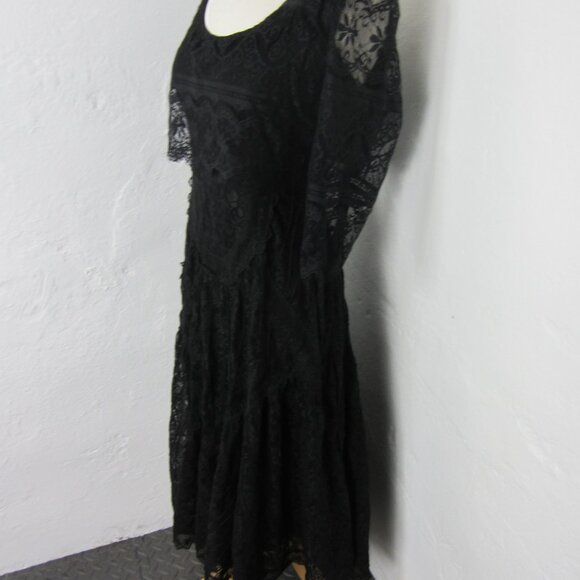 Free People Open Back Black Allover Lace Midi Dress Open Back Size S - Picture 3 of 8